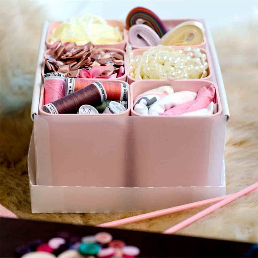 CAJA ORGANIZADORA C/6 PORTA OBJETOS ROSADO