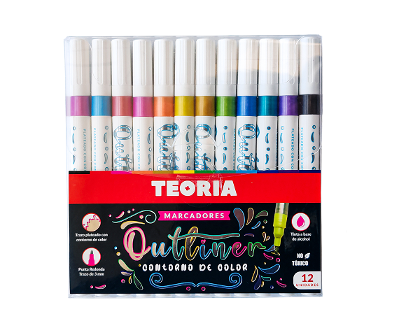 MARCADORES CON CONTORNO OUTLINER X 12 TEORIA+