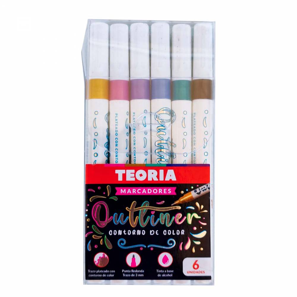 MARCADORES CON CONTORNO OUTLINER X 6 TEORIA +