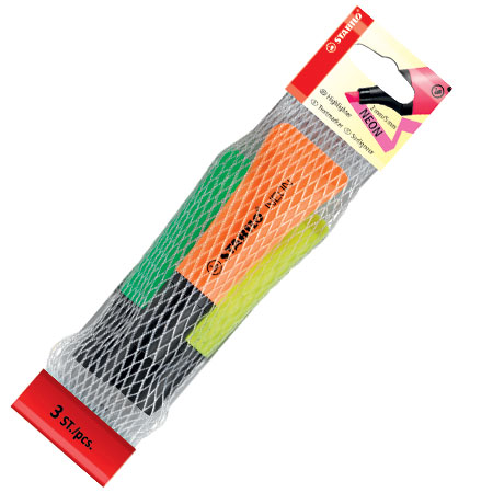 DESTACADOR STABILO NEON PACK X 3 NARANJA-AMARILLO -VERDE 