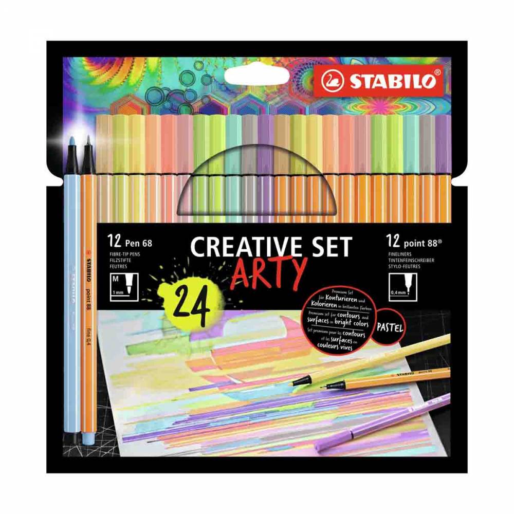 MARCADORES POINT 88 Y PEN 68 24 COLORES PASTEL