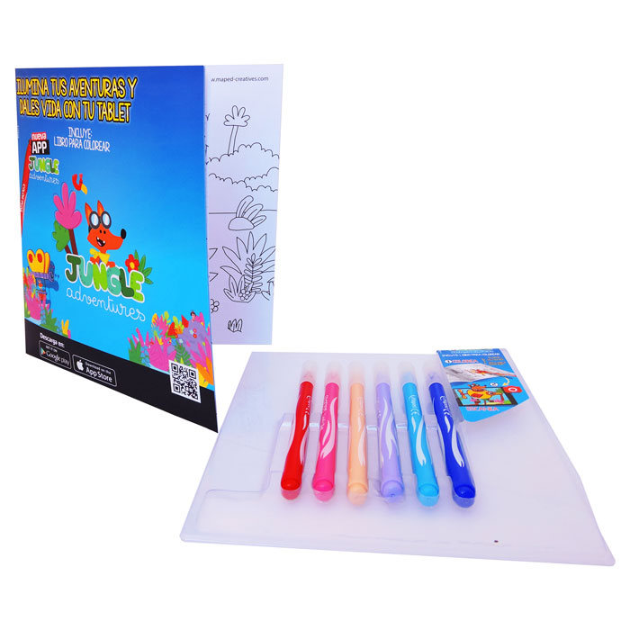 SET MARCADORES MAPED JUNGLE X6 + LIBRO P/COLOREAR