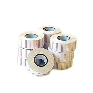 ROLLOS PARA ETIQUETADORA BLANCO CON BANDA ROJA