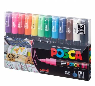 MARCADOR UNI POSCA 0.7 MM X 12 COLORES 