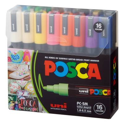 MARCADOR UNI POSCA 2.5 MM X 16 COLORES 