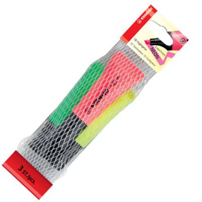 DESTACADOR STABILO NEON PACK X 3 ROSA-AMARILLO -VERDE 