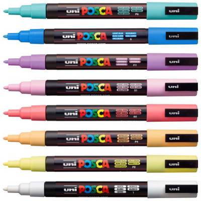 MARCADOR UNI POSCA 1.3 MM SET X 8 COLORES PASTEL